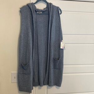 Gray Sleeveless Hooded Cardigan Sweater - Women's